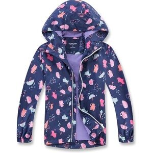 Kids Navy Raincoat with Fun Prints - size 7/8